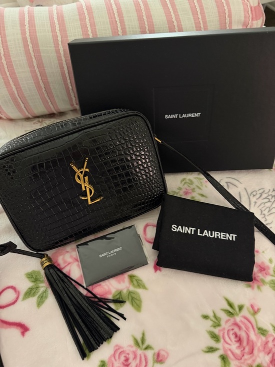 Saint Laurent Handbags - Saint Laurent Black Lou Croc-Embossed Leather Camera Bag